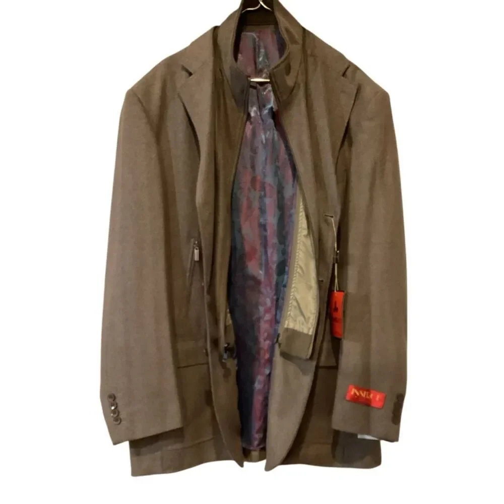 NWT Inserch Blazer Brown Soft Tweed Flannel Herringbone Paisley Lining Size 2XL